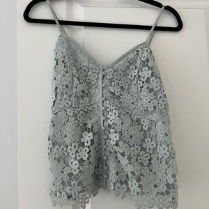 Embroidered lace button cami top